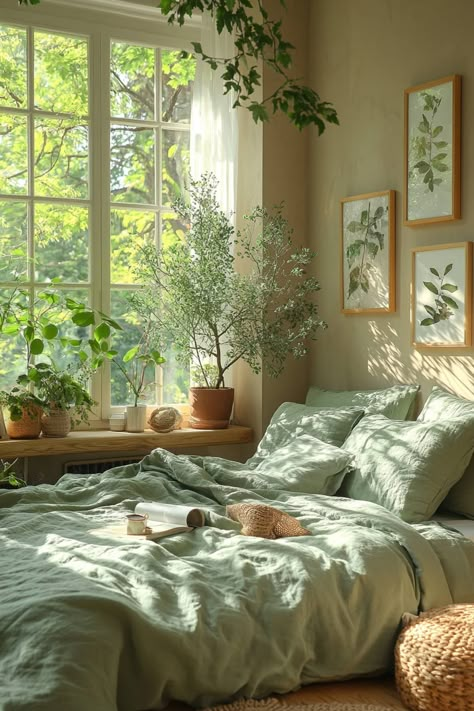 Genius 24+ Olive Green Apartment Tips for Women Apartment Aesthetic Earthy, Earthy Green Interior Design, Green Themed Apartment, Light Green Sheets, Forest Apartment Aesthetic, Earth Green Bedroom, Apartment Aesthetic Green, Olive Color Room, Green Bed Sheets Aesthetic