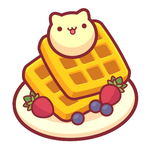 Dessert Cartoon Drawing, Cute Waffle Drawing, Food Kawaii Illustration, Food Drawing Easy, Cute Cartoon Food, Ice Cream Waffle, Desserts Drawing, Food Sticker, Food Coloring Pages