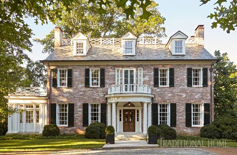 georgian-revival-style-home-exterior-103276724 Georgian Balcony, Paleo Breakfast Ideas, Georgian Revival Homes, Sarah Bartholomew, Colonial House Exteriors, Glam Pad, Brick Exterior House, Casas Coloniales, Casa Exterior