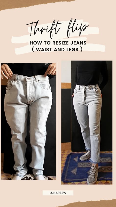 Downsize Jeans, How To Downsize, How To Make Jeans, Altering Jeans, Jeans Refashion, Clothing Alterations, Sewing Jeans, Upcycle Clothes Diy, Tailoring Jeans