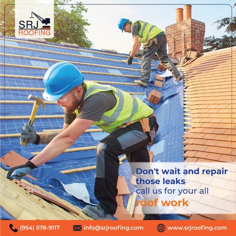 Don't wait and repair those leaks. Call us for your all roof work. Phone: +1 954-578-9117 Website: http://srjroofing.com/ Email: info@srjroofing.com #srjroofing #Roofers #construction #Residential #ResidentialRoofing #corporation #Roofing #Repairs #roofingandconstruction #CommercialRoofing #constructioncorporation #RoofingRepair #constructionservices Roof Leak Repair, Roof Work, Residential Roofing, General Contracting, Commercial Roofing, Cool Roof, Handyman Services, Roofing Services, Roofing Contractors