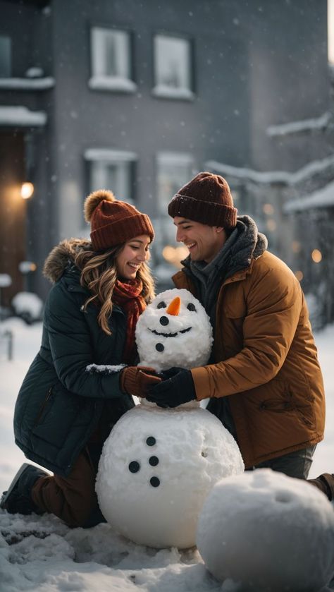 "Winter Fun: Building a Snowman Together" Christmas Stocking Display, Christmas Love Couple, Stocking Display, Winter Couple Pictures, Couple Photography Winter, Building A Snowman, Snow Couple, Snow Photoshoot, Couples Holiday