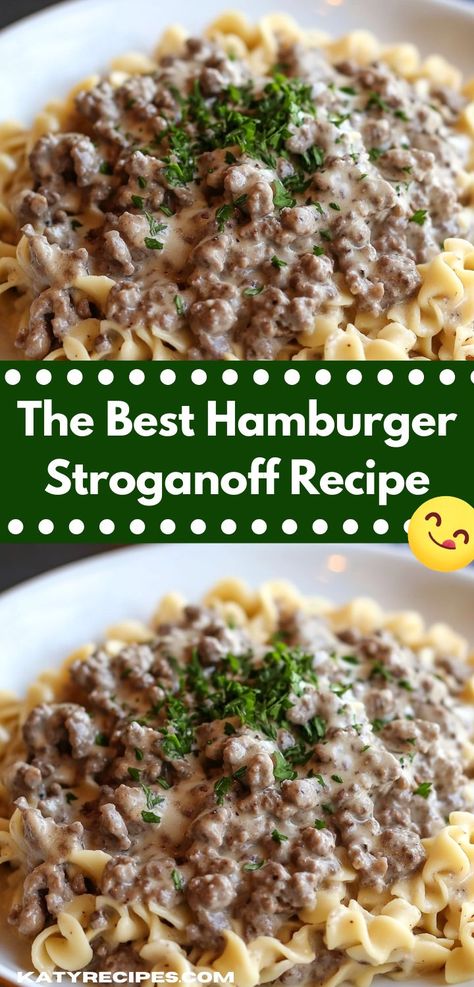 Hamburg Stroganoff Recipe, Hamburger Beef Stroganoff Easy, Meal With Hamburger Meat, Easy Recipes With Hamburger Meat, Simple Hamburger Recipes, Easy Hamburger Stroganoff Recipe, Meals With Hamburger Meat, Dinner Ideas For Parties, Ground Beef Mushrooms