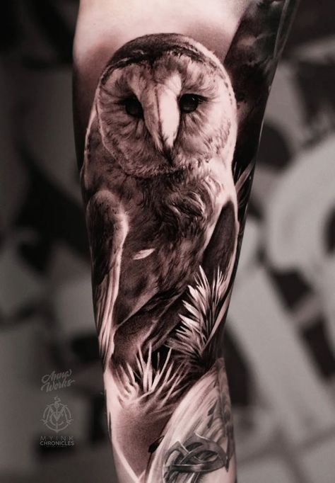 Realistic Bird Tattoo, White Owl Tattoo, Owl Eye Tattoo, Barn Owl Tattoo, Realistic Owl Tattoo, Owl Tattoo Sleeve, Owl Tattoo Drawings, Black White Tattoos, Owl Tattoo Design