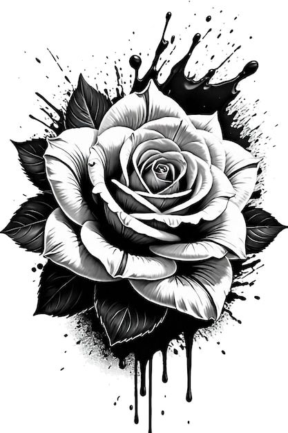 White rose with black paint splash reali... | Premium Psd #Freepik #psd #white-rose #tattoo-design #rose-logo #rose-art Rose And Dove Tattoo For Men, Cover Up Tattoos Flowers, Tattoo With Background, Black Rose Painting, Tattoo Flower Designs, Black Background Drawing, Crazy Sketches, Rose Tats, Black And Grey Flowers