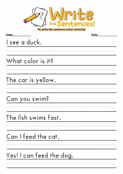 Practice Sentences For First Grade, Preschool Writing Sentences, Reading And Writing Practice, Kindergarten Sentence Writing Worksheets, 1st Grade Sentence Writing Worksheets, Writing Practice 1st Grade, Homeschool Kindergarten Worksheets, Writing Sentences Worksheets Free Printable, Write Sentences Worksheets