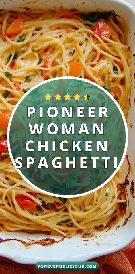 I absolutely love this Pioneer Woman Chicken Spaghetti! It’s a comforting and creamy dish loaded with flavor. The combination of tender chicken, tangy tomatoes, and a blend of spices makes it a family favorite. Perfect for weeknight dinners or cozy gatherings, this recipe is as easy as it is delicious. You’ll want to make this again and again! Pioneer Woman’s Chicken Spaghetti, Pioneer Woman Chicken And Noodles Recipe, Chicken Spaghetti With Rotel Tomatoes, Bake Chicken Spaghetti Recipe, Amazing Chicken Spaghetti, Pioneer Woman Chicken Spaghetti Recipe, Rotel Spaghetti Chicken, Pioneer Woman Recipes Dinner Casseroles, Chicken Spaghetti Pie