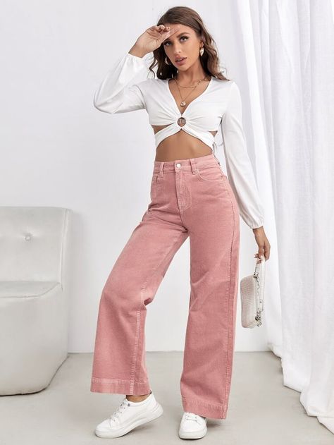 Pink Courderoy Pants, Pants Winter Outfit, Outfits With Pink, Courderoy Pants, Genderqueer Fashion, Trend Ideas, Cord Pants, Pink Corduroy, Cords Pants