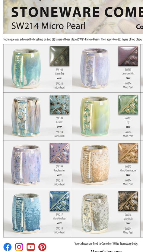 Mayco Micro Pearl Cone 6 Glaze Combos Glaze Mixes Ceramics, Clay Color Combinations, Micro Pearl Glaze Combinations, Frosted Lemon Glaze Combinations, Himalayan Salt Glaze Combinations, Cone 6 Glazes, Mayco Glaze Combos, Amaco Cone 5/6 Glaze Combos, Flux Blossom Glaze Combinations