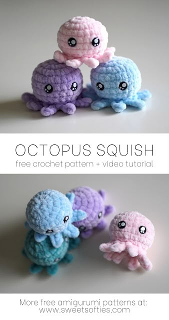 Octopus Squish Crochet, Crochet Baby Octopus Pattern Free, Small Crochet Octopus, Crochet Amigurumi Octopus, Fluffy Crochet Animals Free Pattern, Crochet Octopus Free Pattern Amigurumi, Crochet Chunky Amigurumi, Free Octopus Crochet Pattern, Amigurumi Octopus Free Pattern