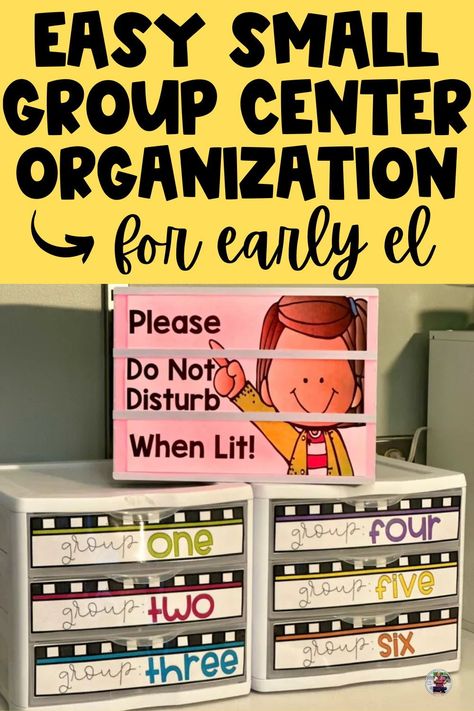 Are you looking for some small group center organization tips that are easy? Today, I’m sharing classroom small group center organization tips that are perfect for the early elementary classroom. You want to think about your K-2 classroom layout with your centers setup. Lesson plan organizers are essential to keep all of the material organized. You will need to consider small group materials and individual materials. Check out the center management toolkit and all of the tips! Classroom Desk Arrangement Elementary Groups, Teacher Small Group Area, Small Group Set Up, Small Group Organization Storage, Center Organization Classroom, Small Group Table Set Up, Student Center In Classroom, Classroom Center Organization, Small Group Organization