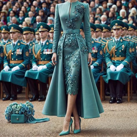 Royal Style Fashion Classy, Royal Clothes Women, Classy Outfits Dress, Royalty Dresses, Woman Uniform, Royal Style Fashion, Royal Outfit, Royal Green, Elegant Dresses Classy