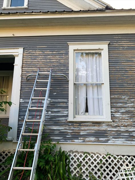 Repainting Old House Exterior, Painting Old House Exterior, Old Wood Siding House Exterior, Repair Siding On House, How To Paint Wood Siding Exterior, Painting Exterior Wood Siding, Painting Wood Siding Exterior, Painted Vinyl Siding Before And After, Updated Siding Exterior