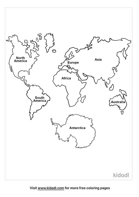 World Continents Maps Free Printable, Continents Printable Free, Continent Coloring Pages, Continents Coloring Page Free Printable, Geography For Kids Printables Free, Continent Crafts For Kids, 7 Continents Of The World, 7 Continents Activities Free Printable, Free Printable World Map With Countries