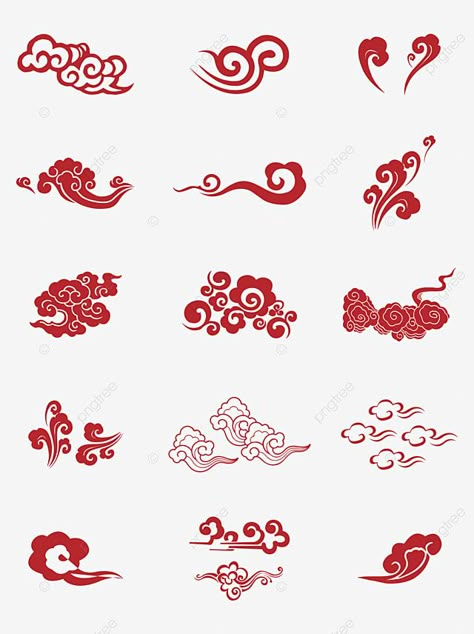 Red Clouds Tattoo, Chinese Vector Art, Red Clouds Painting, Chinese Cloud Illustration, Chinese Clouds Art, Chinese Design Pattern, Chinese Elements Design, China Graphic Design, Japanese Patterns Traditional