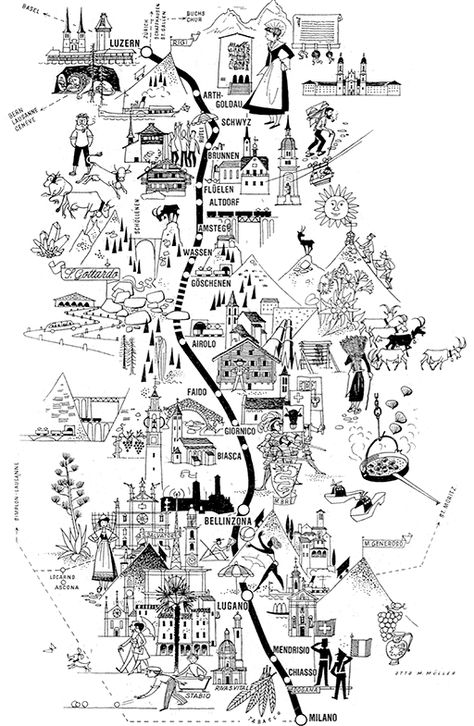 Pictorial railway maps telling stories | retours Map Art Illustration, Cartography Design, Urban Mapping, Landscape Architecture Graphics, Map Sketch, City Maps Design, Walking Map, Urban Design Graphics, Pictorial Maps