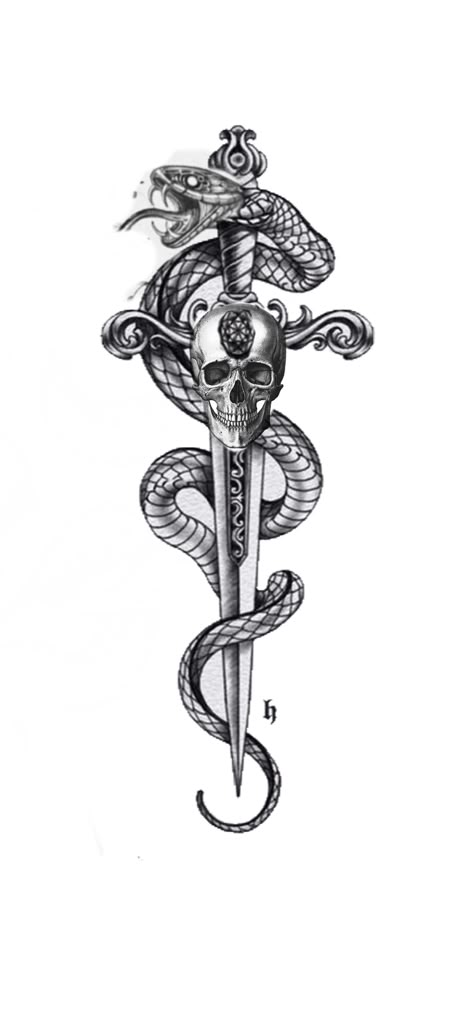 Knife Snake Tattoo Design, Arm Tattoo Gothic Style, Dager Tattoos Snake, Snake Men Tattoo, Snake And Dagger Tattoo Design, Dagger Tattoo Men, Ace Of Swords Tattoo, Snake Dagger Tattoo, Snake Spine Tattoo