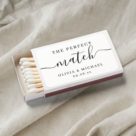 Simple elegance the perfect match wedding favors Match Wedding Favors, Wedding Matchbooks, Wedding Matches Favors, Matchbox Wedding Favors, Wedding Match Boxes, Armenian Wedding, Personalized Match Boxes, Marriage Inspiration, Script Design