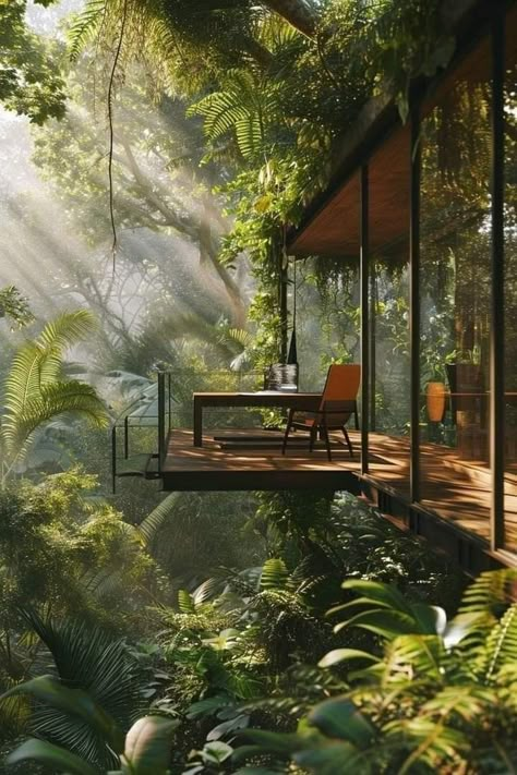 Tropical Retreat House, Costa Rica House, Lee Rodriguez, Rainforest Canopy, Dream Hotel, Jungle House, Homes Exterior, Terra Nova, Minecraft Inspo