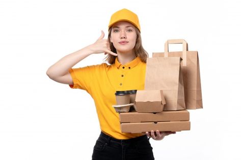 Delivery Uniform Design, Delivery Ads, Food Delivery Website, Food Delivery Packaging, Friends Cafe, Holding Coffee, Call Sign, Delivery Food, Coffee Delivery