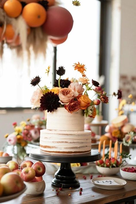 Unique September Birthday Party Ideas for You Fall Boho Party Decor, 50th Fall Birthday Party Ideas, Autumnal Birthday Party, Fall Bday Decor, Fall Themed 40th Birthday Party, Fall Brunch Birthday Party, October Birthdays Ideas, Autumn Birthday Decorations, Fall Flower Birthday Party