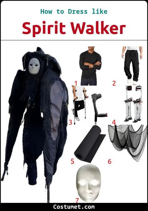 The Spirit Walker Costume Scary Horror Costumes, Spirit Walker Costume Diy, Spirit Walker Costume, Skin Walker Costume, Halloween Costumes With Crutches, Diy Mask Costume, Halloween Costume Crutches, Black Shirt Black Pants, White Walker Costume