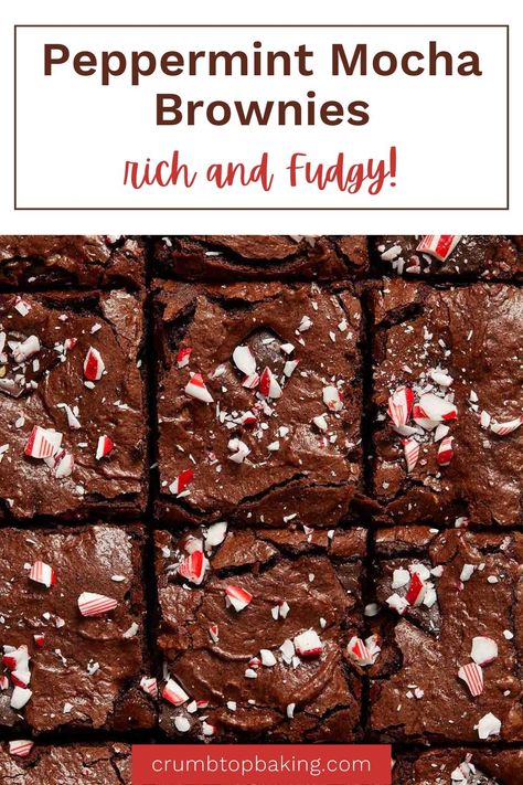 Peppermint Mocha Fudge, Peppermint Mocha Brownies, Peppermint Mocha Dessert, Peppermint Fudge Brownies, Peppermint Brownies Easy, Brownie Recipes Christmas, Mocha Dessert Recipes, Candy Cane Brownies, Peppermint Bark Brownies