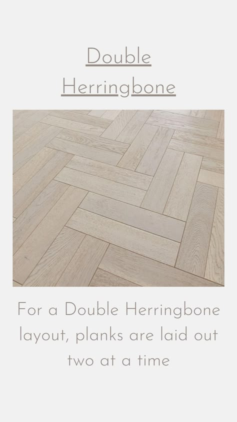 For the double herringbone wooden floor layout, planks are laid out two at a time. Wood Look Herringbone Tile Floor, Ceramic Herringbone Floor, Herringbone Floor Entryway, Double Herringbone Floor, Double Herringbone Wood Floor, Herringbone Wood Floor Bathroom, Wide Plank Herringbone Floor, Chevron Vs Herringbone Floors, Double Herringbone Tile