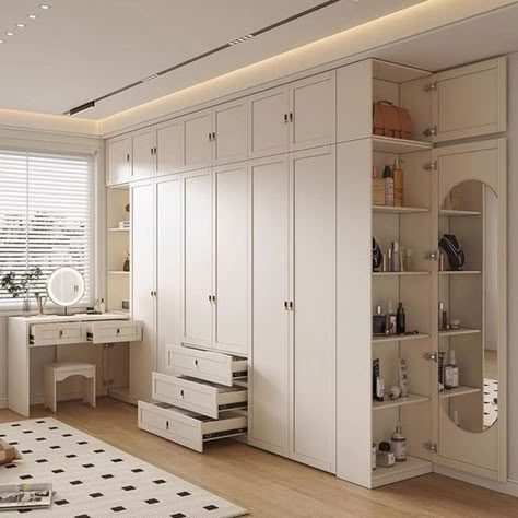 Clothes Cabinet Bedroom, Dressing Table Wardrobe, Wardrobe With Dressing, Dressing Table Modern, Clothes Cabinet, Closet Design Layout, Wooden Room, Closet Systems, Wardrobe Interior Design