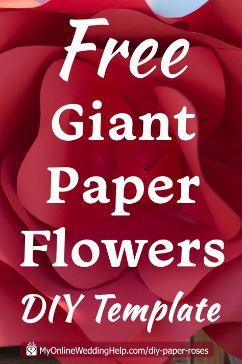 Free printable giant paper flowers / roses template with tutorial. See the full step-by-step instructions and a downloadable template on the My Online Wedding Help blog. Use as a craft project or a DIY wedding idea. #GiantRoses #FreePrintable #DIYWedding #DIYCrafts #WeddingCrafts #PaperFlowers #DIYFlowers Diy Paper Flower Templates Free Printable, Giant Rose Template Free, Big Flower Template Free Printable, Free Giant Flower Templates Printables, Free Paper Flowers Template, Printable Paper Flower Template Free, Large Paper Flowers Template Free Printable, Free Giant Paper Flower Templates, Giant Flower Template Free