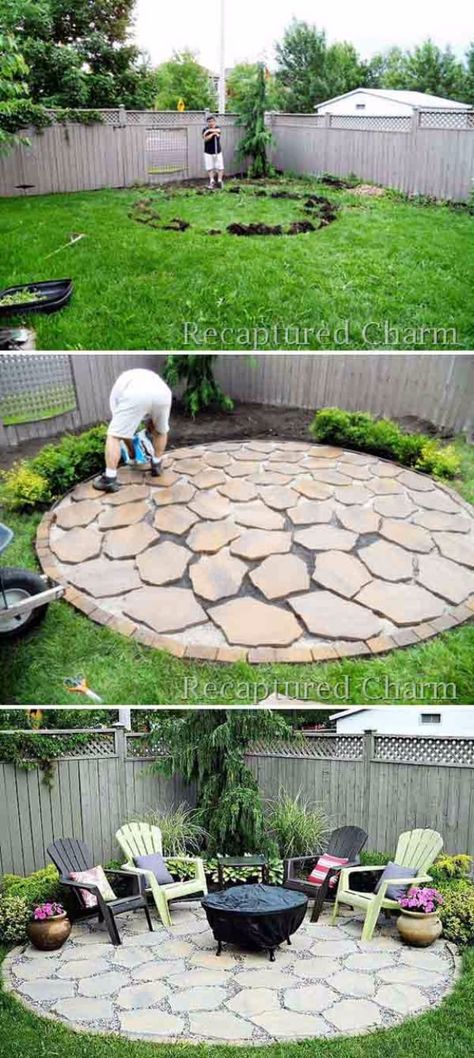 DIY Ideas for the Outdoors - DIY Round Firepit Area - Best Do It Yourself Ideas for Yard Projects, Camping, Patio and Spending Time in Garden and Outdoors - Step by Step Tutorials and Project Ideas for Backyard Fun, Cooking and Seating #diy Diy Outdoor Hangout Area, Outdoor Seating Area Diy, Backyard Firepits, Ideas For Yard, Do It Yourself Ideas, Backyard Decorations, Mailbox Garden, Outdoor Eating Area, Ideas For Backyard