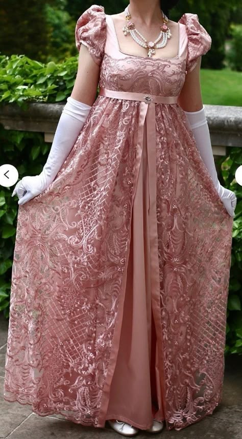 1800 Inspired Outfit, Regency Court Gown, Bridgerton Fancy Dress, 1800s Inspired Dresses, 1813 Dress Aesthetic, 1800s Pink Dress, Bridgerton Experience Dresses, 1810s Dress Ball Gowns, Regency Era Costume