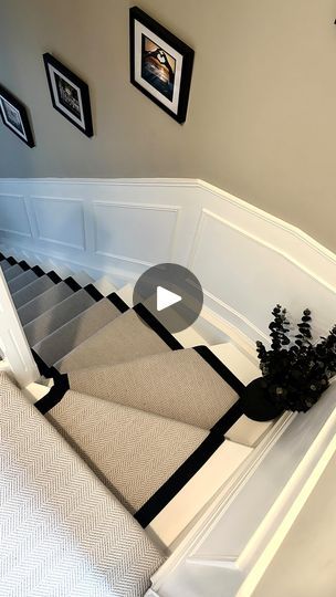 149K views · 10K reactions | Stair Transformation 🔥 FAQs answered below 👇🏻 

❓Where’s the runner from…

It’s called Home Poppy Lane Stair Runner from @floor.Street (use HOMEPOPPYLANE for 10% off - AD code) 

❓What is on the landing…. 

The landing is tiny and no wall space just doorways so the panelling stops at the top of the stairs. I would have 100% carried the panels on if there were enough walls. 

Carpet on the landing is exactly the same carpet without the black boarder and it’s fitted across and tucked under the top step.

❓Does it get dusty…. 

I keep on top of it every 2-3 days so it doesn’t bother me. I Hoover and wipe the sides and use a duster on the walls every 2 weeks or so….

❓How did you get the runner to turn at the top of the stairs… 

Ours was bespoke made but they d Under Stairs Styling Ideas, Hall Stairs Landing Ideas, Inner Hallway Ideas, Hall Stairs Landing, Hallway And Stairs Decor, Top Of Stairs Wall Decor, Side Of Stairs Decor Ideas, Stairs Side Wall Design, Stairs With Walls On Both Sides