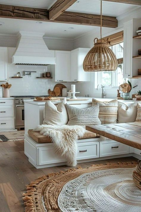 Coffee Corner Design Ideas, Scandinavian Great Room, Small Home Space Saving Ideas, Cozy Kitchen Nook Ideas, Breakfast Corner Kitchen, Kitchen Nook Ideas Small Corner, Corner Nook Ideas Kitchen, Kitchen Boho Ideas, Boho Small Kitchen