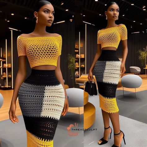 CROCHET PATTERNS AND INSPIRATION | Crochet inspirations.💯♥️ #newweekvibes #newweekfun #newweekpatterns #crochettopandskirt #crochetcorset #crochetcorsetpattern… | Instagram Crochet Two Piece Outfit, Crochet Two Piece, Crochet Top Dress, Lehenga Blouse Designs, Cotton Outfit, Corset Pattern, Crochet Tops Free Patterns, African Fashion Modern, Crochet Fashion Patterns