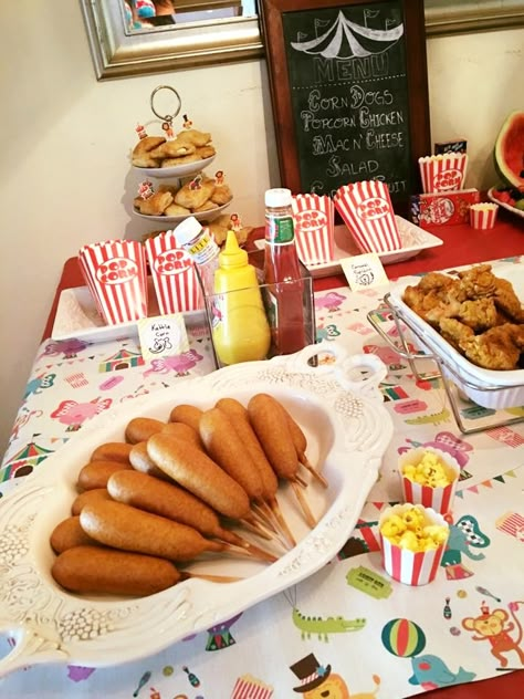 Circus Theme 3rd Birthday Party, Carnival Birthday Party Foods, Food For Carnival Themed Party, 1st And 2nd Birthday Combined Theme, Circus Birthday Food Ideas, Circus Bday Party Ideas, Circus Theme Kids Party, Circus Themed 1st Birthday Party, 2nd Birthday Carnival Theme