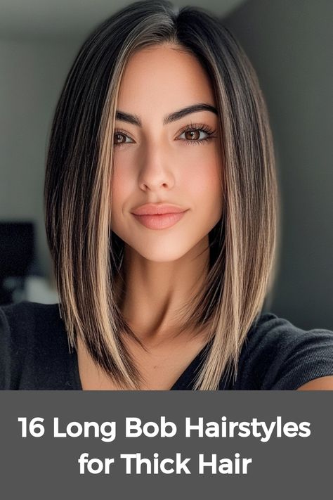 The long bob, or lobe, is a versatile hairstyle that suits both fine and thick hair types. This trendy cut typically falls between the collarbone and shoulders, creating a balanced look that flatters many face shapes. Adding layers gives it more texture and movement, while incorporating bangs can frame the face attractively. Blonde shades can add brightness and enhance the overall style. Straight or styled with waves, long bobs offer an effortlessly sophisticated appearance suitable for any even Long Bob Medium Hair, Long A Bob Haircut, Edgy Mid Length Haircuts, Slanted Lob Haircut, Long Bob Haircuts Back View, Trendy Hair Cuts 2024 Long, Long Bob Side Part Straight, Longer In The Front Haircut, Straight Bobs For Thick Hair