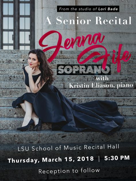 Senior Recital Dress, Recital Photoshoot, Voice Recital Poster, Recital Poster Design, Music Recital Poster, Senior Recital Poster, Recital Poster, Recital Dress, Visual Identity