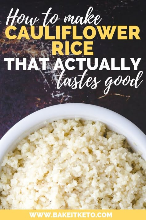 How to make cauliflower rice that actually tastes good! If you think you don't like basic cauliflower rice, you have to try this! The best easy, healthy recipe for Keto, Paleo, and Whole 30 compliant plain cauliflower rice. How to cook plain cauliflower rice from fresh or frozen as a substitute for white rice. #ketorecipes #cauliflowerrice #cauliflowerrecipes #keto Cauliflower Rice Recipes Healthy, Make Cauliflower Rice, Tasty Cauliflower, Cauliflower Rice Easy, Healthy Rice Recipes, How To Make Cauliflower, Frozen Cauliflower Rice, Cauliflower Rice Recipes, Desserts Keto