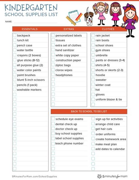 Kindergarten School Supplies List - Free Printable School Supply List for all grades from Kindergarten through College. #backtoschool #schoolsupplies #school #printable #printables #freeprintables Kindergarten School Supply List, Kindergarten Supply List, Kindergarten Checklist, Kindergarten School Supplies, School Supply List, Back To School List, School Shopping List, Back To School Checklist, Printable School