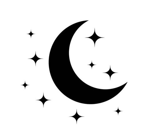 Moon Ideas Drawing, Moon With Stars Drawing, Moon Star, Simple Moon Design, Moon Illustrations, Star And Moon Drawing, Crescent Moon With Stars, Crescent Moon Design, Crescent Moon And Star