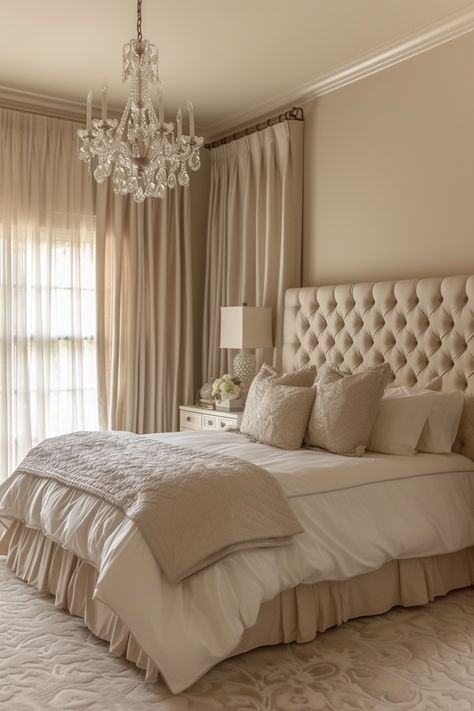 Silk Drapes, Sage Green Bedroom, Classy Bedroom, Beige Bedroom, Tranquil Retreat, Bedroom Design Ideas, London Flat, Woman Bedroom, Inspire Me Home Decor