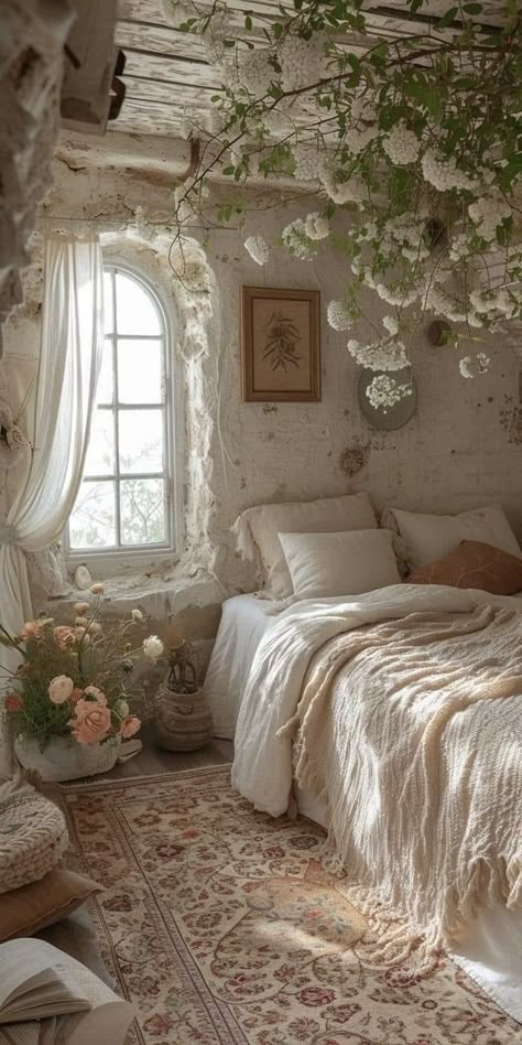 Cottage Core Boho Bedroom, Dreamy Apartment Aesthetic, Comfy Bedrooms, Dream Bedrooms, Whimsical Bedroom, Dream Bedroom Inspiration, Room Vibes, Rose Gardens, London House