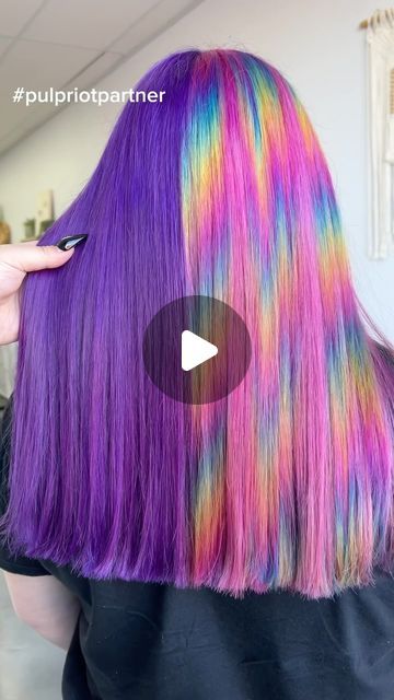 Briauna Conino on Instagram: "She’s EDC ready thanks to @pulpriot! #pulpriotpartner Colors used for the rainbow- Velvet, Cupid, Nuclear, Satire, Area 15 and Blue Muse! . . . #mermaidhair #pulpriot  #pulpriothair #framar #unicornhair #rainbowhair #lasvegas #behindthechair #lasvegashairstylist #hendersonhairstylist #chunkyhighlights #prism" Rainbow Prism Hair, Prism Hair Color, Prism Hair, Bad Wigs, Color Me Badd, Holographic Hair, Chunky Highlights, Pulp Riot Hair, Rainbow Hair Color