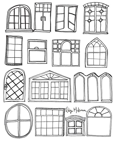 How To Draw A Window, Window Doodle, Window Sketch, House Doodle, طابع بريدي, House Drawing, Stenciling, Urban Sketching, Christmas Illustration