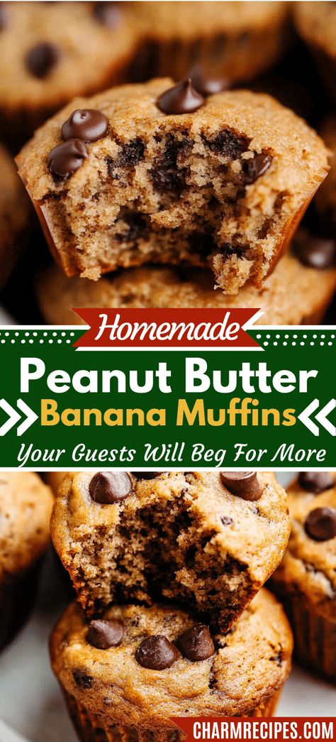 Peanut Butter Banana Muffins Banana Peanut Butter Chip Muffins, Oatmeal Banana Chocolate Chip Muffins Greek Yogurt, Banana Choco Chip Muffins, Banana And Peanut Butter Muffins, Peanut Butter Banana Chocolate Muffins, No Flour Banana Muffins, Brown Banana Recipes, Peanut Butter Banana Bread Muffins, Banana Peanut Butter Bread