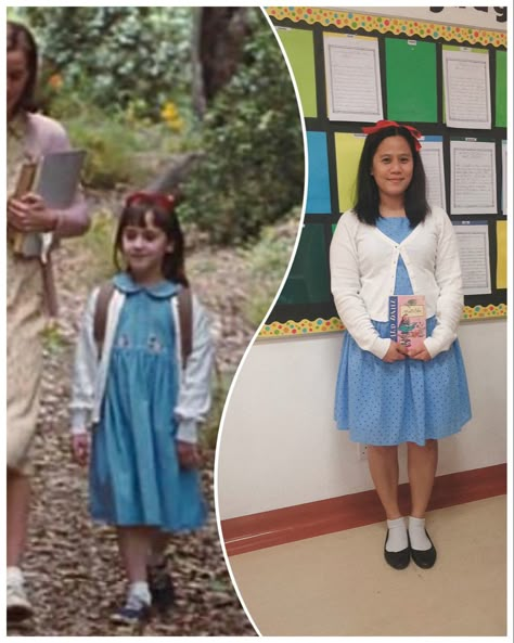 Cute World Book Day Costumes, Matilda Wormwood Costume, Matilda Fancy Dress, Matilda World Book Day Costume, Matilda Costume Ideas, Matilda Inspired Outfit, Matilda Movie Costume, Ms Honey Matilda Costume, Matilda Costume Women