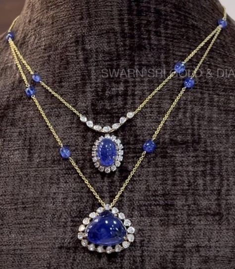 Blue Sapphire Jewelry, Indian Jewelry Earrings, Black Beads Mangalsutra Design, Daily Wear Jewellery, Elegant Jewellery, Diamond Pendant Sets, Jewelry Set Design, Indian Jewellery Design Earrings, Gold Pendant Jewelry