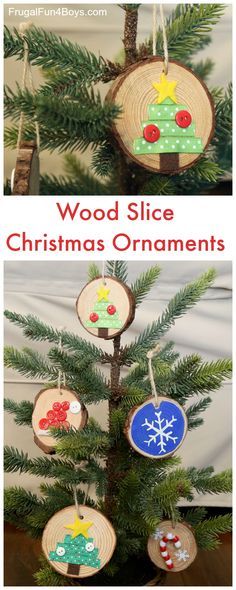 How to Make Adorable Wood Slice Christmas Ornaments Christmas Ornaments For Seniors To Make, Tree Stump Ornament Diy, Wood Chip Ornaments, Wood Slice Christmas Ornaments, Navidad Natural, Wood Slice Christmas, Wood Slice Ornaments, Neli Quilling, Ornaments Wood