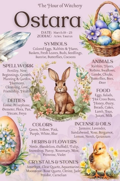 Wheel Of The Year Ostara, The Hour Of Witchery, Sabbat Correspondences, Ostara Correspondences, Ostara Ritual, Wicca Holidays, The Sabbats, Wiccan Sabbats, Pagan Holidays